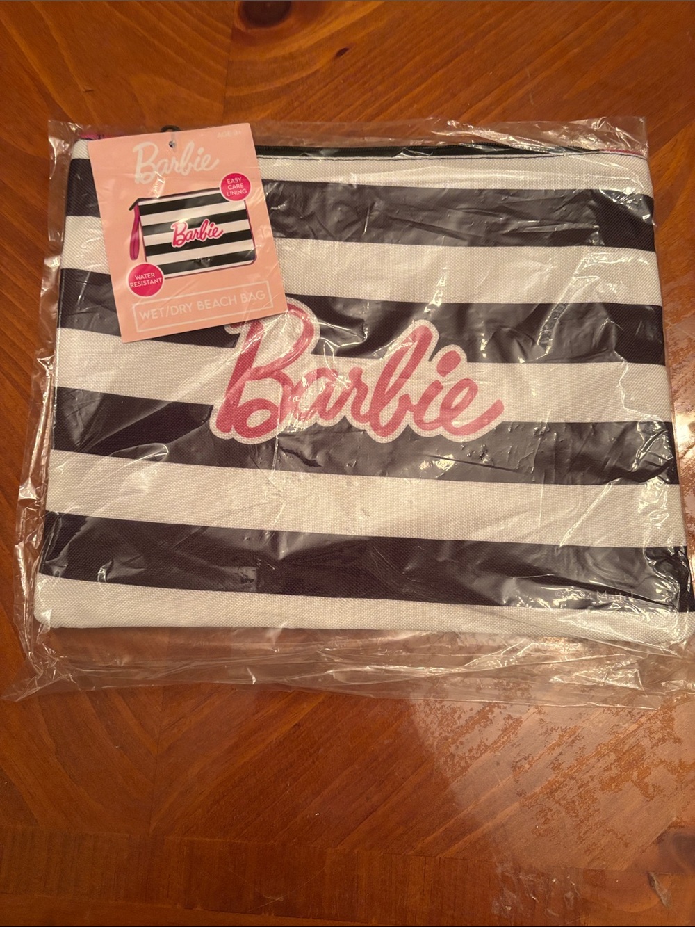 Barbie Black & White Striped Bag with Pink Logo